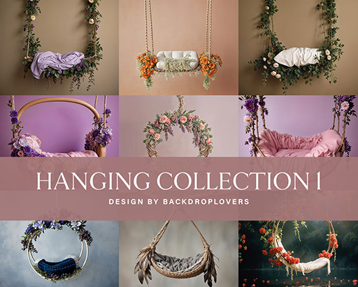 12 Floral Hanging Swing Newborn Digital Backdrop - Backdroplovers